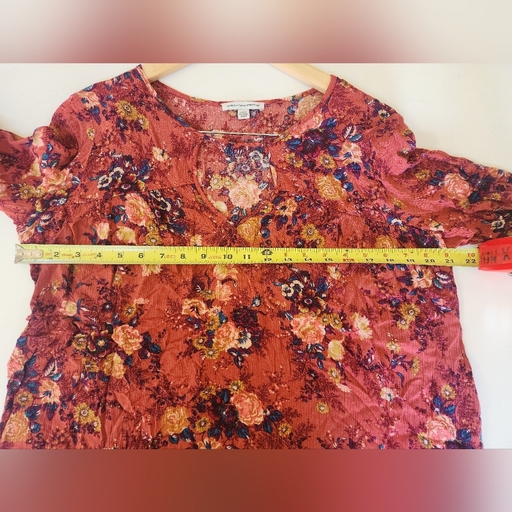 AE Floral 3/4 Sleeve Boho Blouse - Rust & Multicolor - Large - Picture 7 of 13